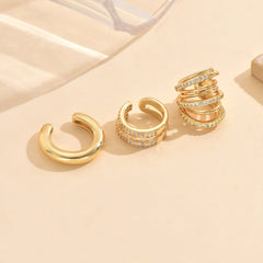 3pcs Gold Color Zircon Ear Clip Earrings Set