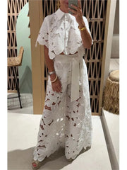 Shirt Top + Wide-leg Pants 2-piece Set