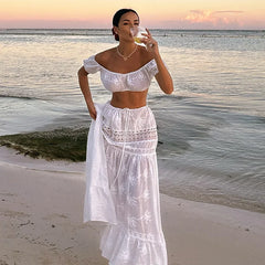 Lace Up Crop Top Skirt Sets For Women