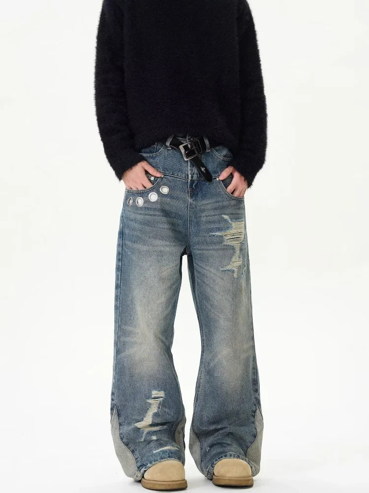 Jeans Lavato Blu Baggy Strappato