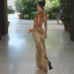 Leopard Sexy Backless Maxi Dress