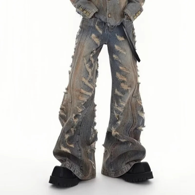 Jeans  Blu Baggy Flare  Streetwear Strappato
