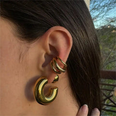 18K Gold Color Stainless Steel Multilayer Ear Clip