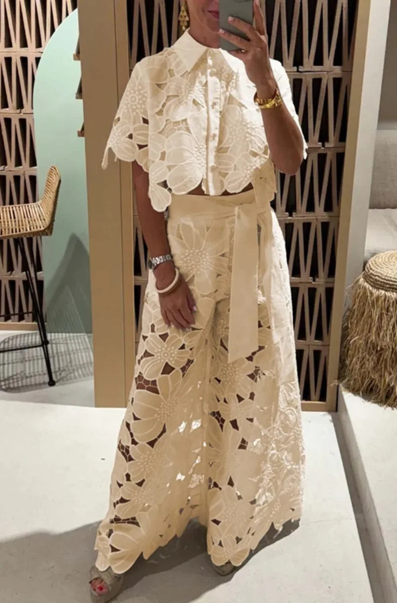 Shirt Top + Wide-leg Pants 2-piece Set