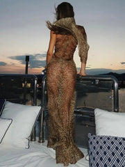 Leopard Print Maxi Dress Women