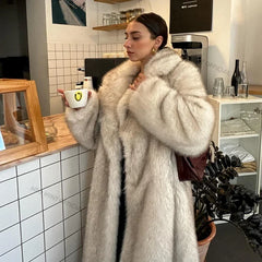 Slouchy Chic Gradient Long Eco Faux Fur Coat