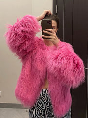 Candy Colorful Elegant Fuzzy Faux Fur Coat eco pelliccia donna pelo