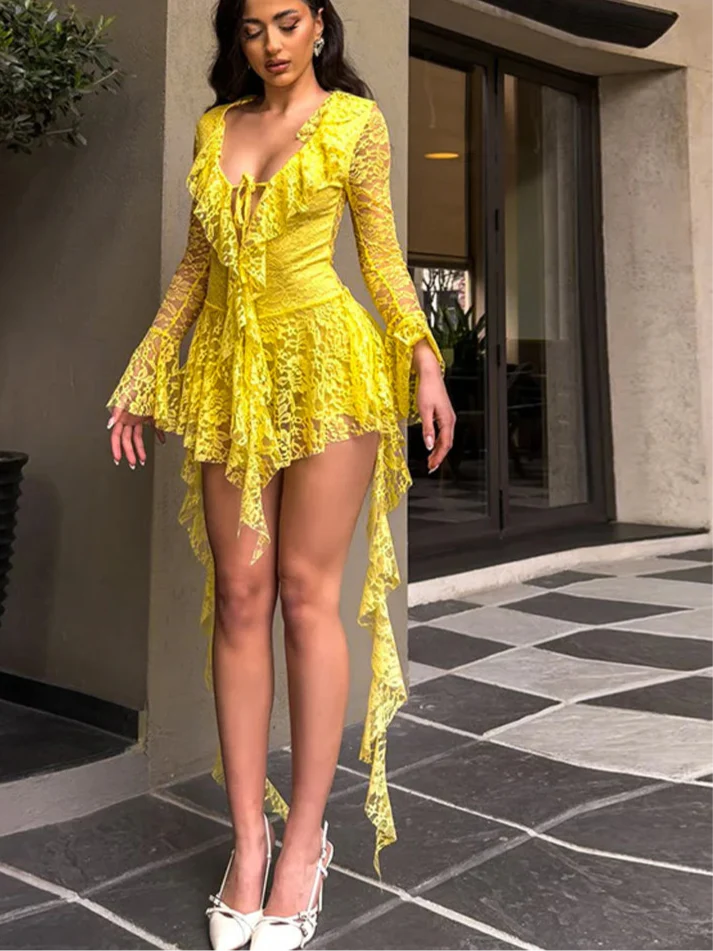 Yellow Ruffles Lace Mini Skort
