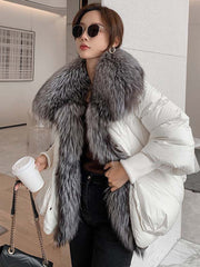 Goose down jacket with real fox fur