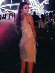 Women's glitter mesh mini dress