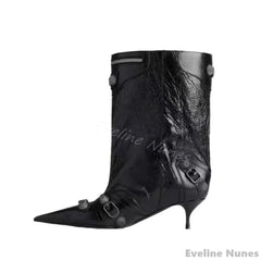 stivaletti neri in pelle con tacco