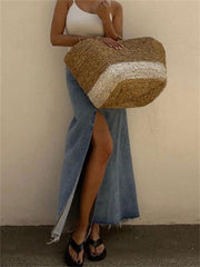 Women's long jeans skirt with high slit