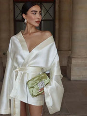 Casual Beige Satin Women's Dress Elegant