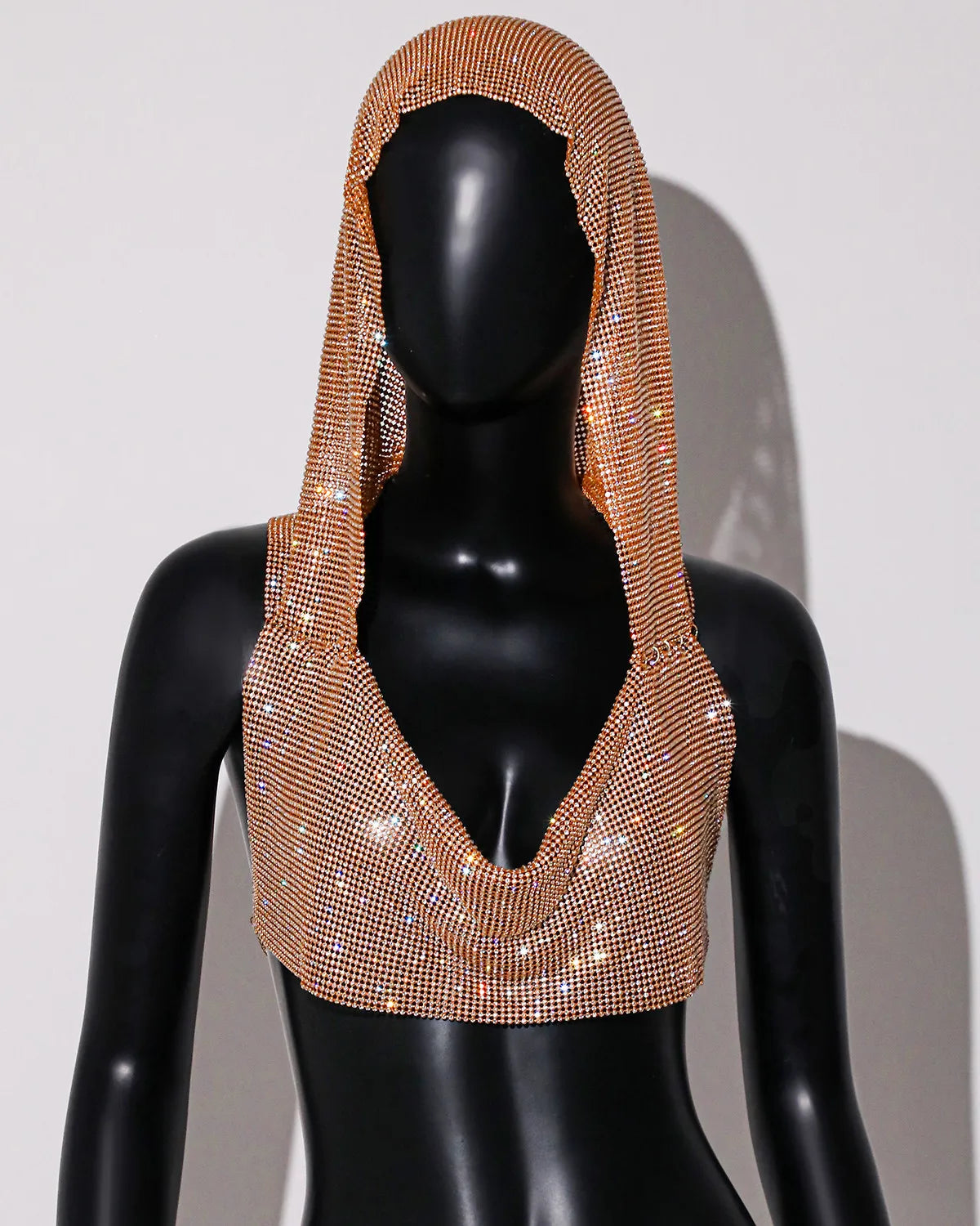 Rhinestone Fishnet Hollow Out Crop Top