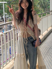 Women's long top with workmanship