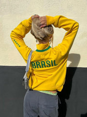 Women's brazil embroidery full zip sweatshirt y2k