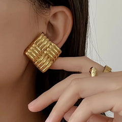 Stainless Steel Texture Geometric Stud Earrings