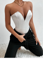 Push Up  Bodysuits Deep V Neck Backless Solid Corset
