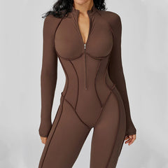 Yoga Bodysuit Long Sleeved Women's Tracksuits Gym Zipper tuta donna zip