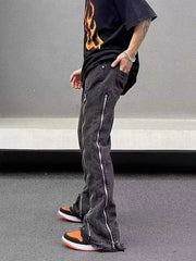Streetwear Design con cerniera Lavato Nero Slim Jeans Pantaloni per uomo
