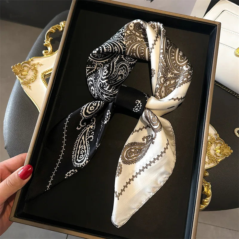 Foulard Donna Satinato Stile Vintage Beige | Sciarpa Capelli Elegante Multifunzione