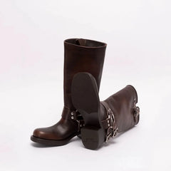Stivale alto vera pelle donna con anello