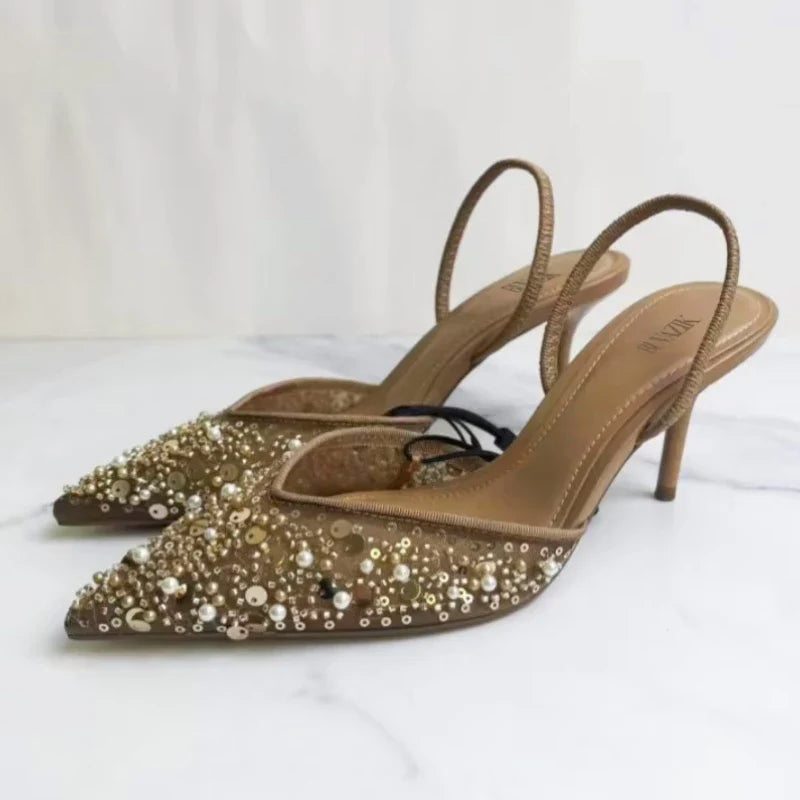Luxury Sequin Pearl Stiletto Elengat