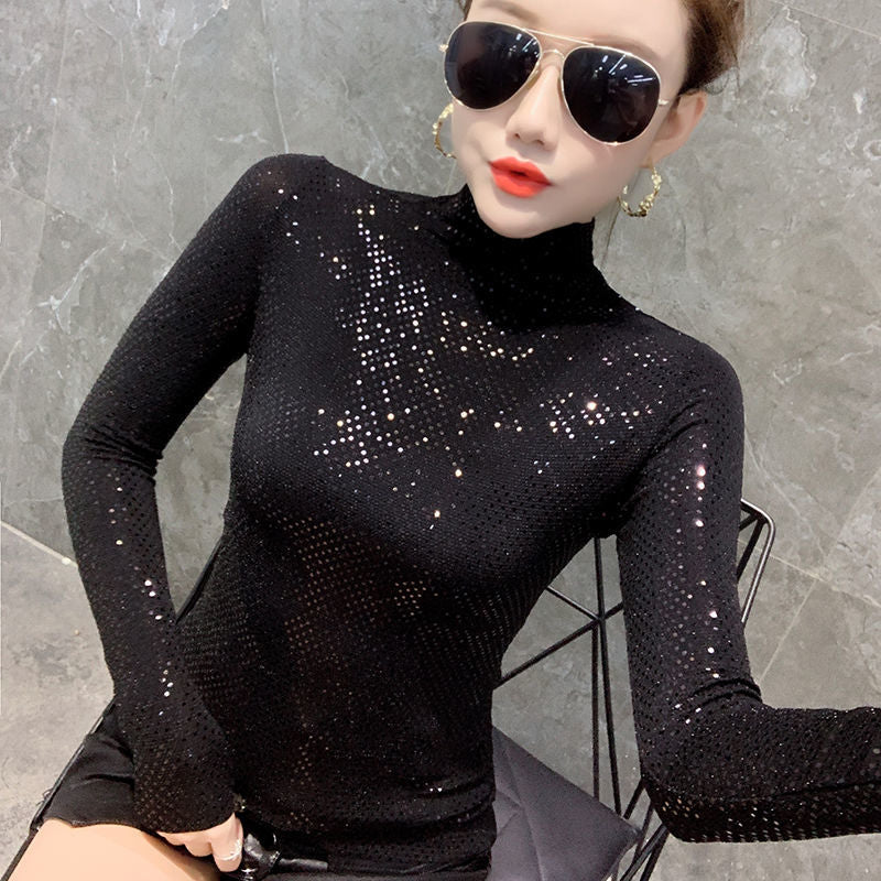 Women's turtleneck glitter sequin sweater