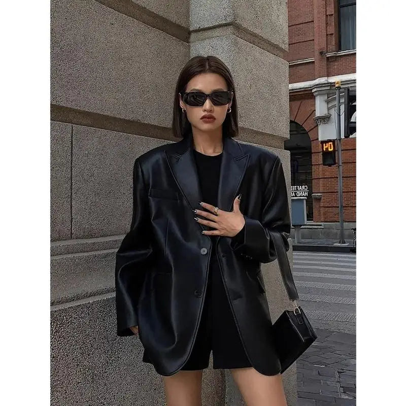 Giacca blazer oversize morbida ecopelle