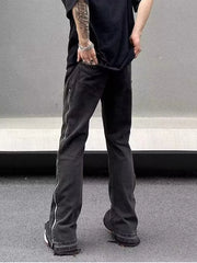 Streetwear Design con cerniera Lavato Nero Slim Jeans Pantaloni per uomo