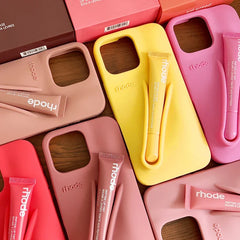 Brand RHODE Lip Gloss Case For iPhone 17 Air 16 15 14 13 12 11 Pro Max Gray Toast Espresso Ribbon Lipstick Holder Silicone Cover