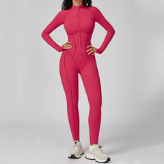 Yoga Bodysuit Long Sleeved Women's Tracksuits Gym Zipper tuta donna zip