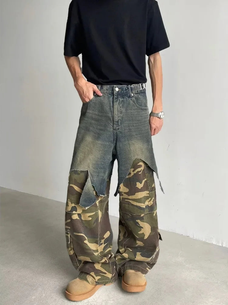 Camouflage Patchwork Baggy Jeans