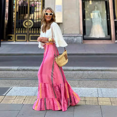 Skirt Beach Holiday Print Lace-up Skirt Casual Long Skirt