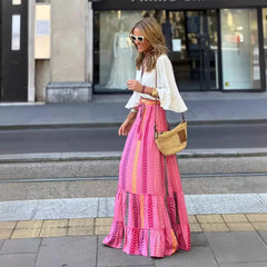 Skirt Beach Holiday Print Lace-up Skirt Casual Long Skirt