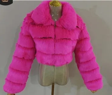 Pelliccia ecologica corta full zip donna