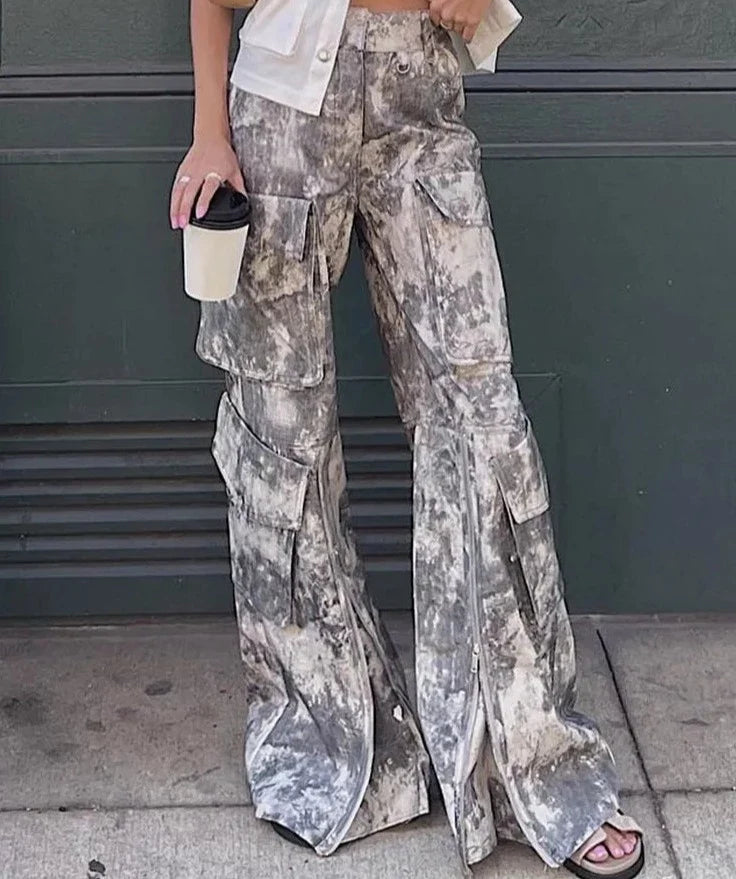 Cargo pantalone donna camouflage zip