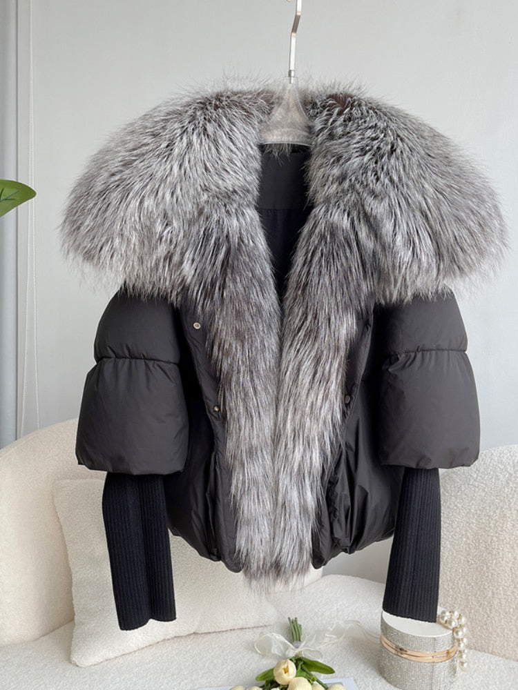 Goose down jacket with real fox fur