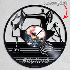 Personalized Sewing LP Record Wall Clock â€?Custom Photo & Name, Silent Quartz