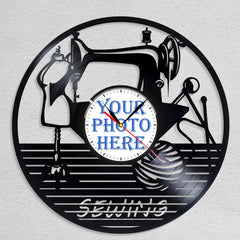 Personalized Sewing LP Record Wall Clock â€?Custom Photo & Name, Silent Quartz