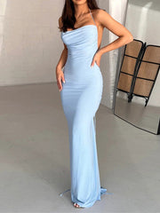 Ruched Backless Bodycon Maxi Dress