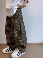 Jeans leopardati autunno marrone chiaro Pantaloni denim da uomo