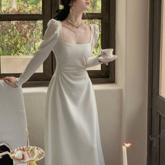 Elegant Square Collar Midi Party Dress