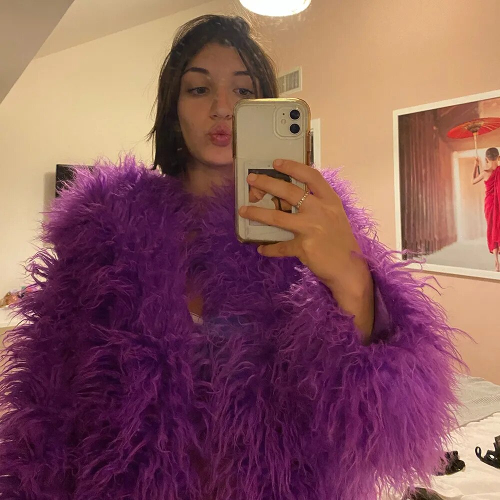 Candy Colorful Elegant Fuzzy Faux Fur Coat eco pelliccia donna pelo