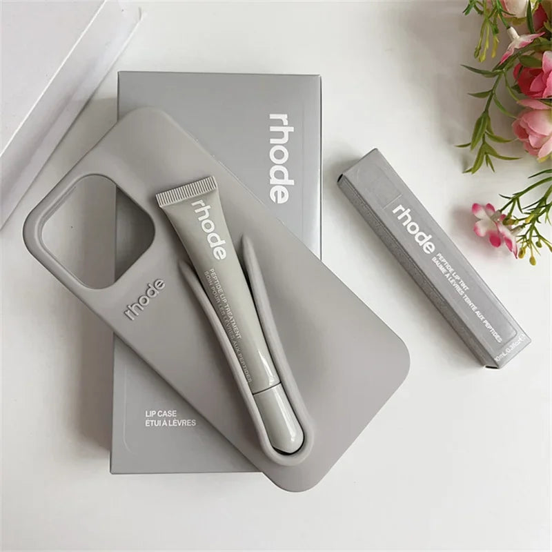 Brand RHODE Lip Gloss Case For iPhone 17 Air 16 15 14 13 12 11 Pro Max Gray Toast Espresso Ribbon Lipstick Holder Silicone Cover