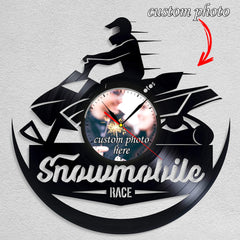 Personalized Snowmobile LP Record Wall Clock â€?Custom Photo & Name, Silent Quartz