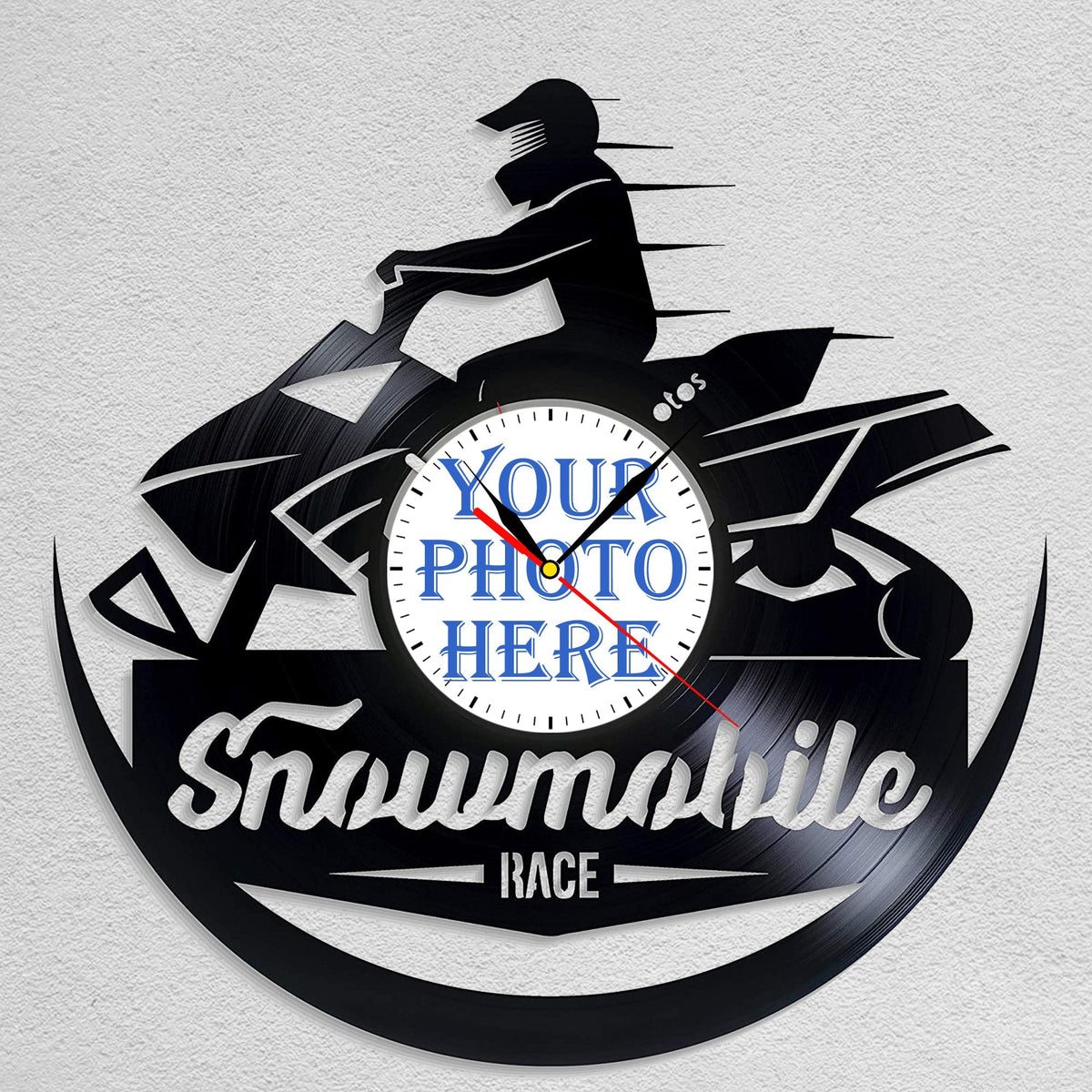 Personalized Snowmobile LP Record Wall Clock â€?Custom Photo & Name, Silent Quartz