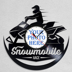 Personalized Snowmobile LP Record Wall Clock â€?Custom Photo & Name, Silent Quartz