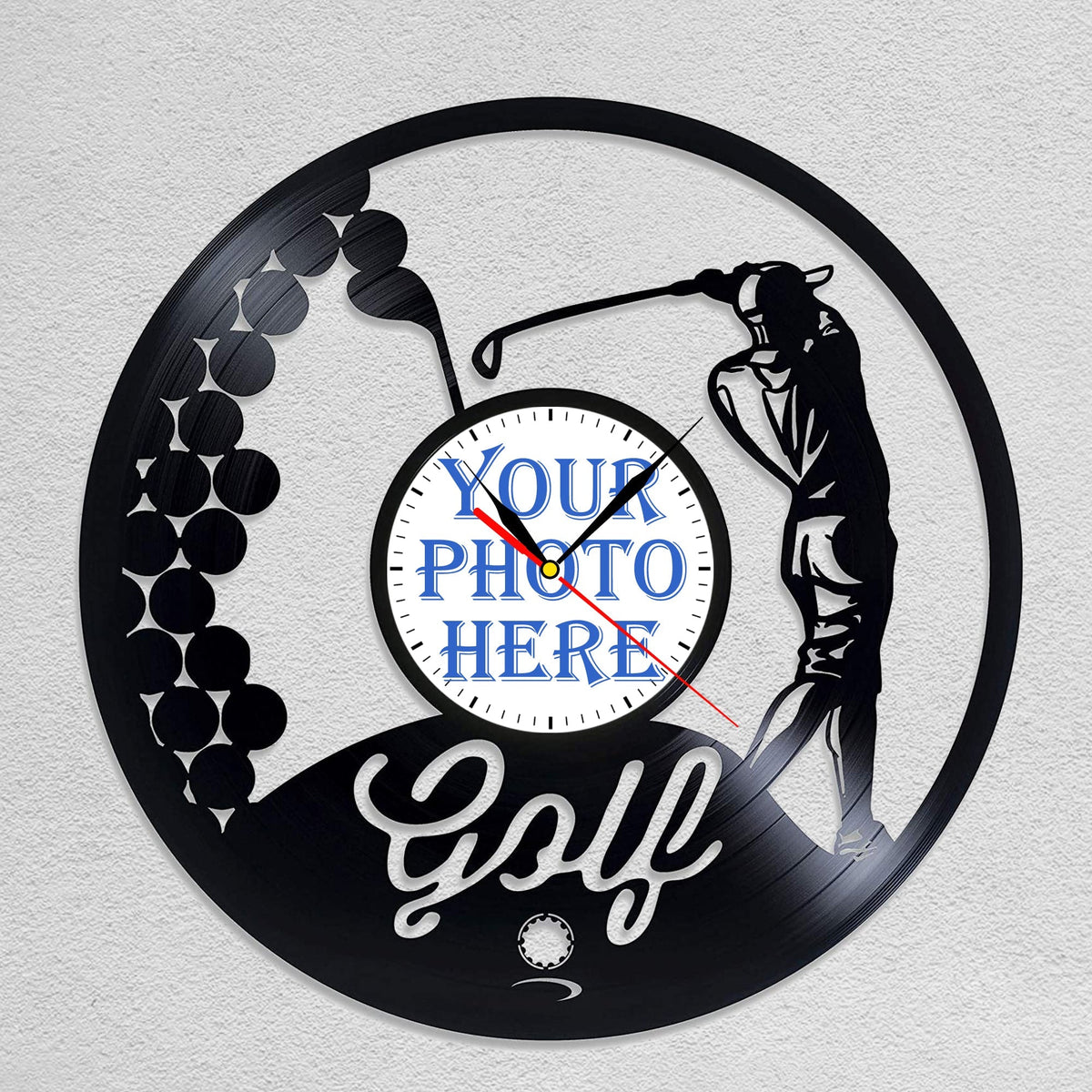 Personalized Golf LP Record Wall Clock â€?Custom Photo & Name, Silent Quartz