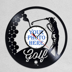 Personalized Golf LP Record Wall Clock â€?Custom Photo & Name, Silent Quartz